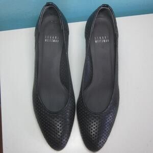 Stuart Weitzman Ariela Womens Perforated Black Leather Heels Size 39 Size 8.5